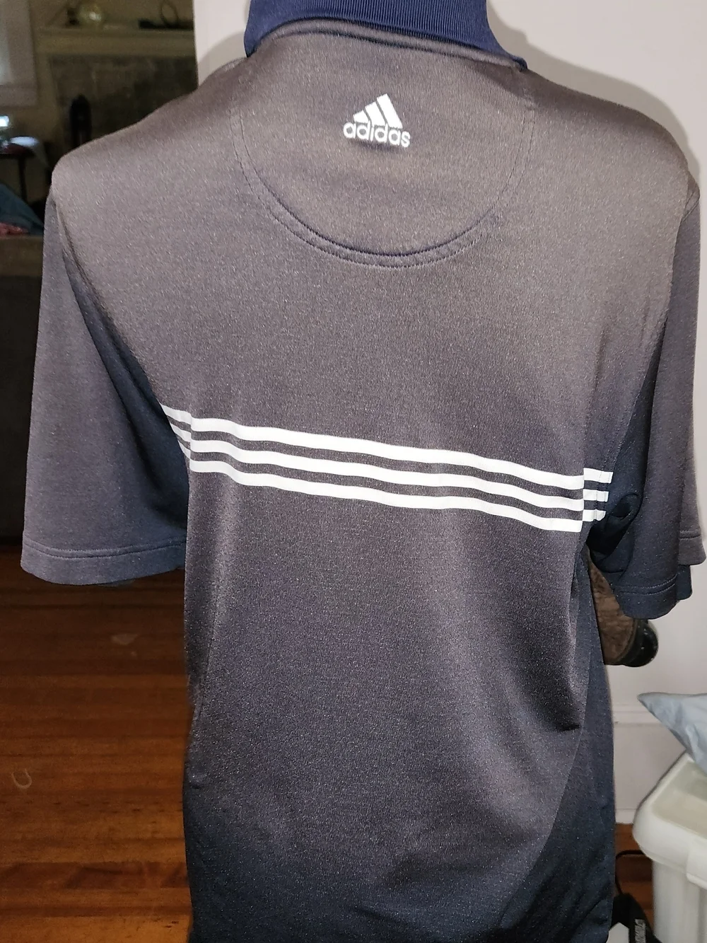 adidas Black/Grey Polo with White Horizontal Stripes